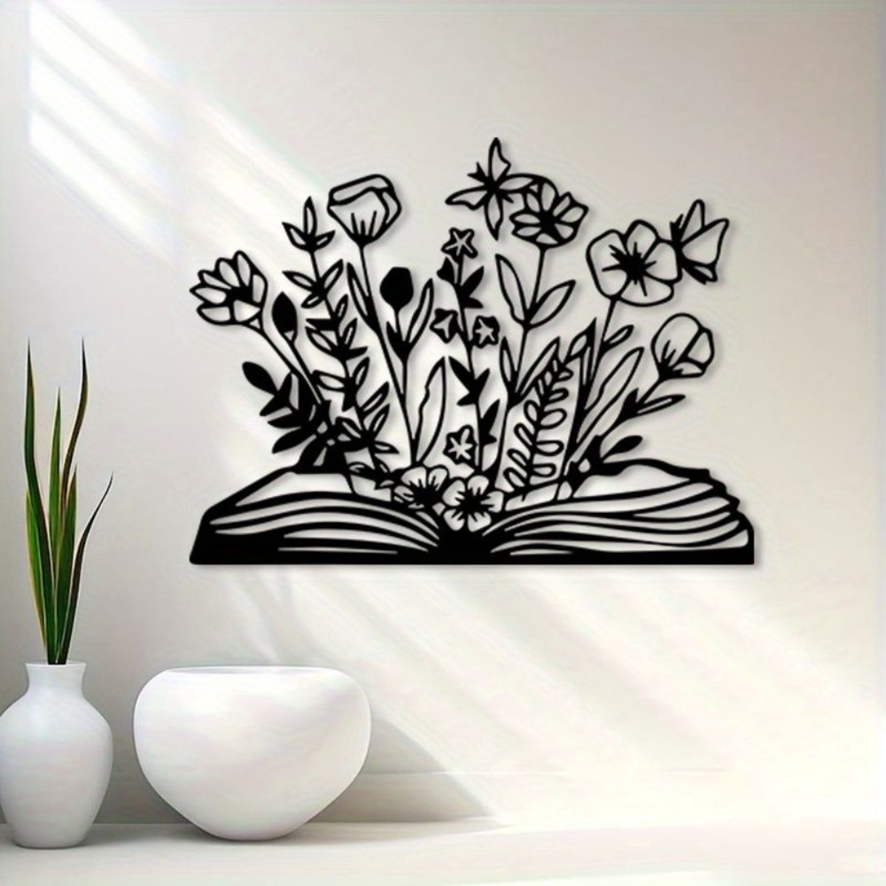 Home Office Library - Seni Dinding Logam HL Bertema Bacaan,