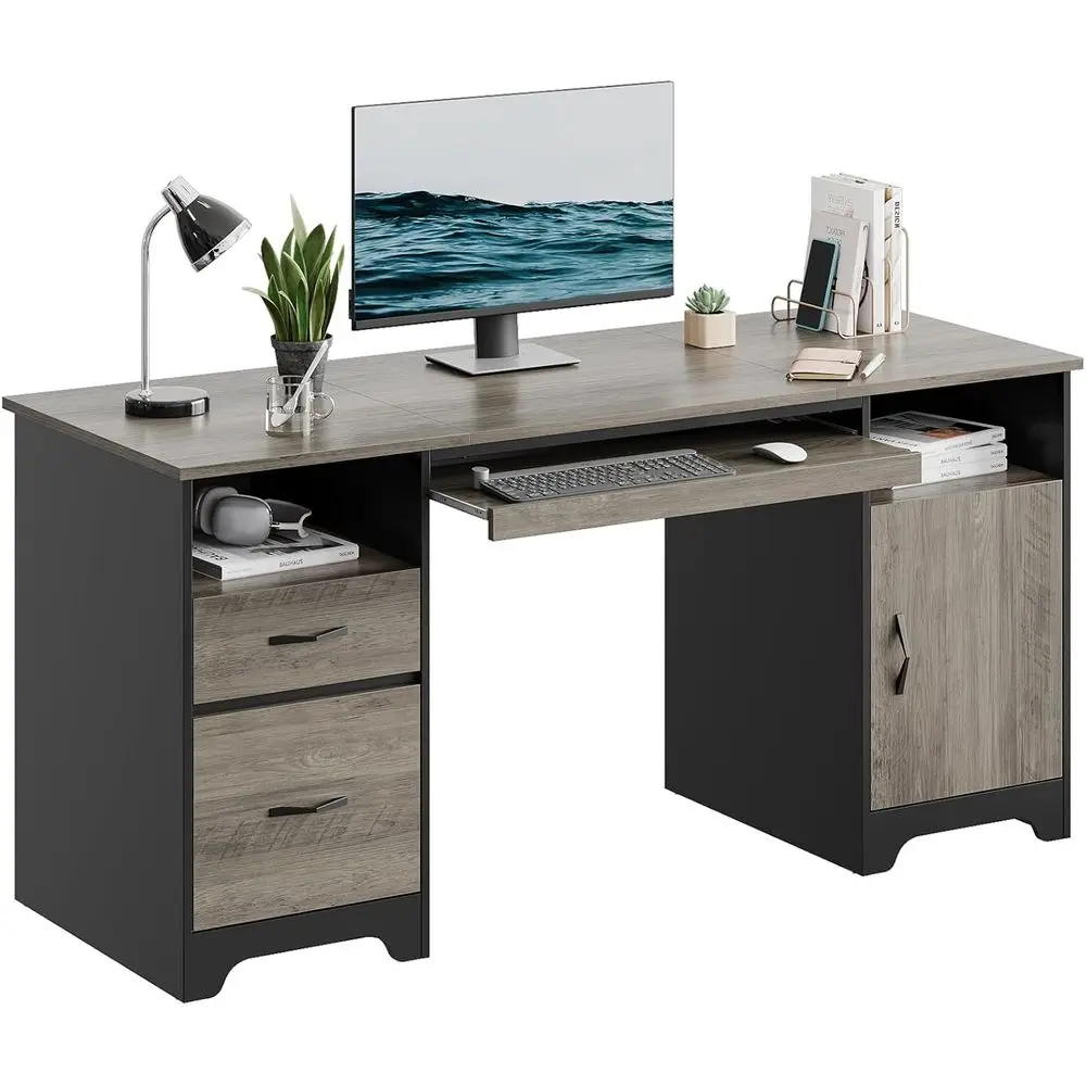 Drawer Pedestal Cabinet - Meja Eksekutif Abu-abu 59 inci dengan