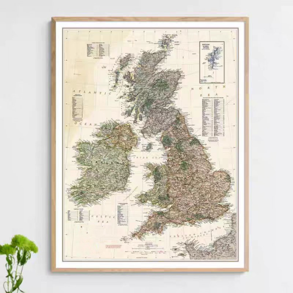 Home Office Library - Poster Peta Inggris HD Vintage, Cetakan