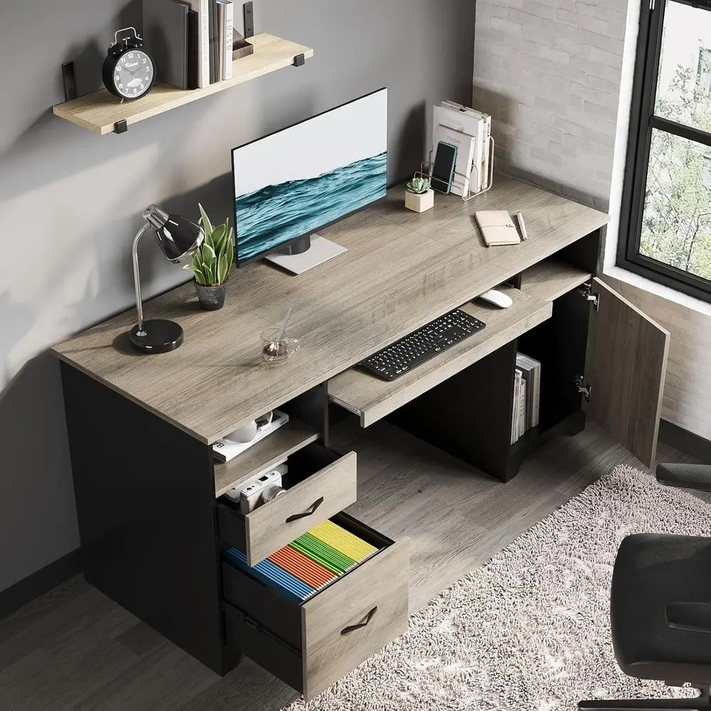 Meja Eksekutif Abu-abu 59 inci - Drawer Pedestal Cabinet ulasan dan harga