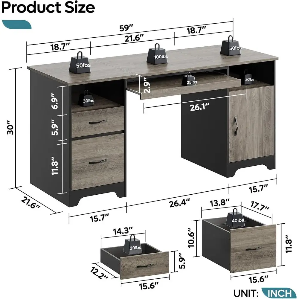 Meja Eksekutif Abu-abu 59 inci - Drawer Pedestal Cabinet ulasan dan harga